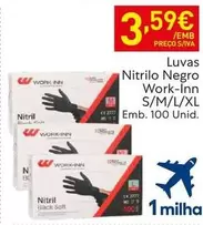 Oferta de Luvas Nitrilo Negro Work-Inn S/M/L/XL por 3,59€ em Recheio