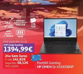 Oferta de HP - Portátil Gaming Omen 16-XD0008NP por 1549,99€ em Auchan