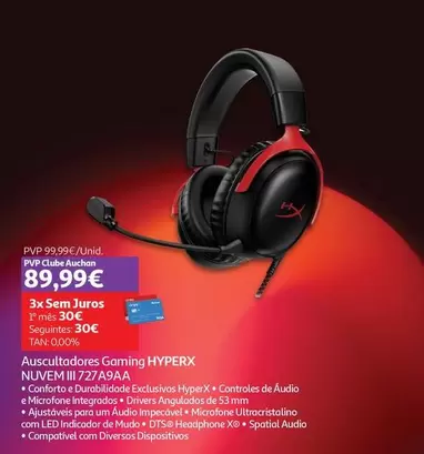 Oferta de Hyperx - Auscultadores Gaming Nuvem III 727A9AA  por 99,99€ em Auchan