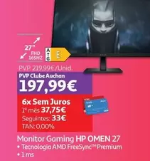 Oferta de HP - Monitor Gaming Omen 27 por 219,99€ em Auchan