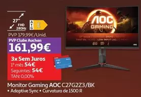 Oferta de AOC - Monitor Gaming C27G2Z3/BK por 179,99€ em Auchan