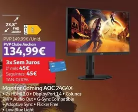 Oferta de AOC - Monitor Gaming 24G4X  por 149,99€ em Auchan