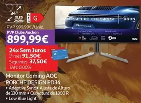 Oferta de AOC - Monitor Gaming Porche Design PD34  por 999,99€ em Auchan