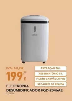 Oferta de Electronia - Descumidificador Fgd-2046ae por 199,99€ em Radio Popular