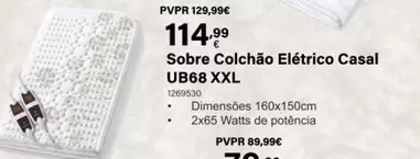 Oferta de Sobre Colchao Elétrico Casal UB68 XXL por 114,99€ em Radio Popular