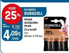 Oferta de Duracell - Pilha Alcalina Plus por 4,09€ em Intermarché