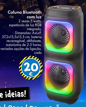 Oferta de Coluna Bluetooth Com Luz por 20€ em Tedi