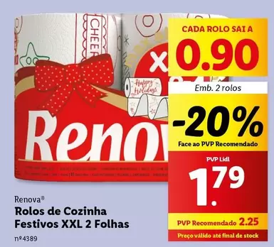 Oferta de A+ - Renova Rolos De Cozinha Festivos XXL 2 Folhas por 1,79€ em Lidl