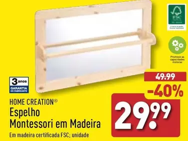 Oferta de Home Creation - Espelho Montessori Em Madeira por 29,99€ em Aldi