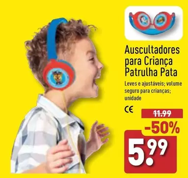 Oferta de Patrulha Pata - Auscultadores Para Criança  por 5,99€ em Aldi