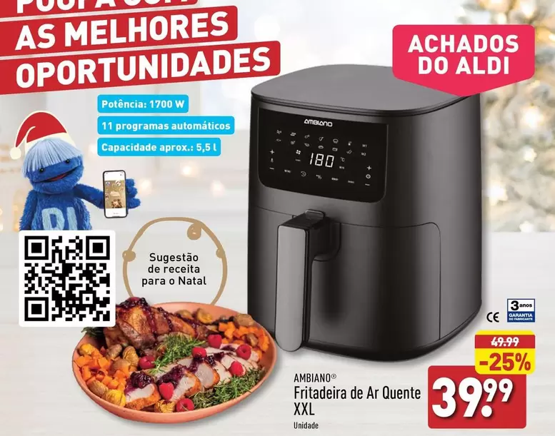 Oferta de Ambiano - Fritadeira De Ar Quente XXL por 39,99€ em Aldi