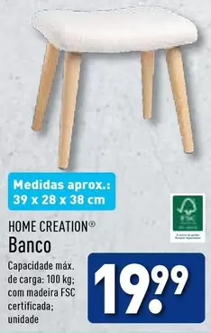 Oferta de Home Creation - Banco por 19,99€ em Aldi