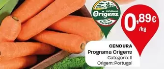 Oferta de Programa Origens - Cenoura por 0,89€ em Intermarché