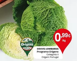 Oferta de Programa Origens - Couve-Lombarda por 0,99€ em Intermarché