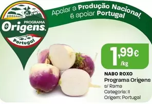 Oferta de Programa Origens - Nabo Roxo por 1,99€ em Intermarché