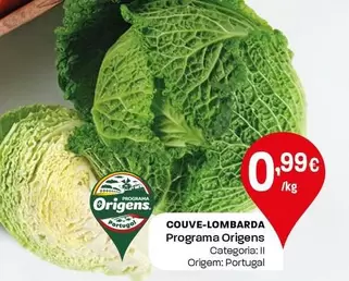 Oferta de Programa Origens - Couve-Lombarda por 0,99€ em Intermarché