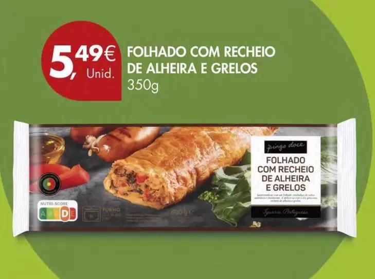 Oferta de .Com - Folhado Com Recheio De Alheira E Grelos por 5,49€ em Pingo Doce