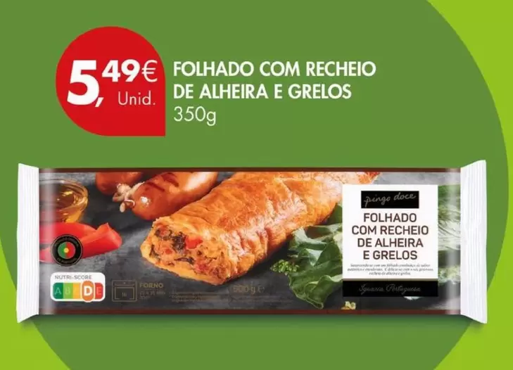 Oferta de .Com - Folhado Com Recheio De Alheira E Grelos por 5,49€ em Pingo Doce