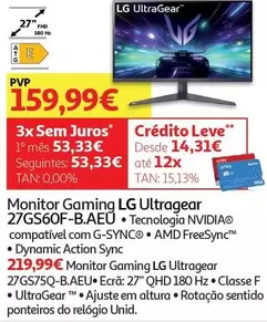 Oferta de LG - Monitor Gaming Ultragear 27Gs60F-B.Aeu por 159,99€ em Auchan