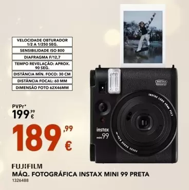 Oferta de Fujifilm - MâQ. Fotografica Instax Mini 99 Preta por 199,99€ em Radio Popular