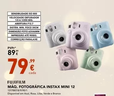 Oferta de Fujifilm -  Mão. Fotografica Instax Mini 12 por 79,99€ em Radio Popular