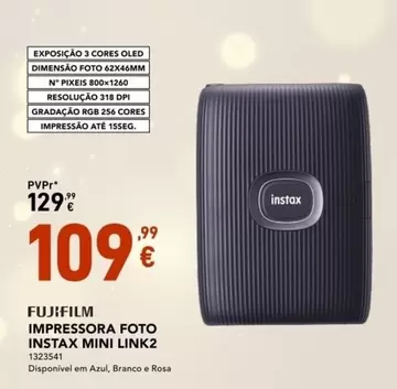 Oferta de Instax - Impressora Foto  Mini Link2 por 109,99€ em Radio Popular