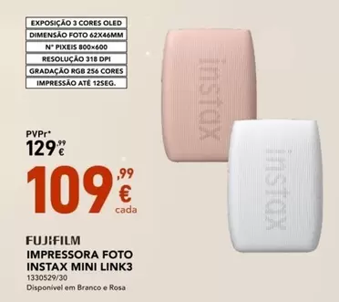 Oferta de Fujifilm - Impressora Foto Instax Mini Link3 por 109,99€ em Radio Popular