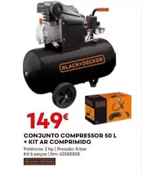 Oferta de Black & Decker - Conjunto Compresor 50 L + Kit Ar Comp Primo por 149€ em Bricomarché