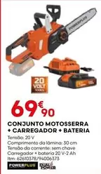 Oferta de Conjunto Motosserra + Carregador + Bateria por 69,9€ em Bricomarché