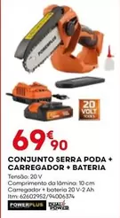 Oferta de Conjunto Serra Poda + Carregador + Bateria por 69,9€ em Bricomarché