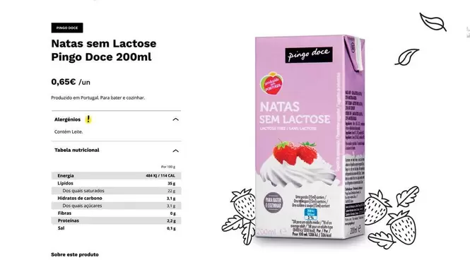 Oferta de Portugal - Natas Sem Lactose por 0,66€ em Pingo Doce