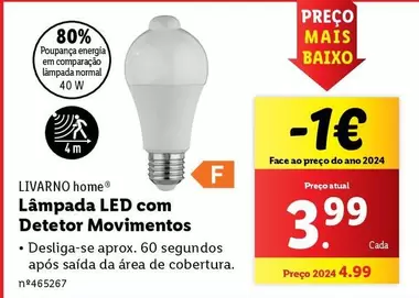 Oferta de LAMPADA LED COM DETETOR MOVIMENTOS por 3,99€ em Lidl