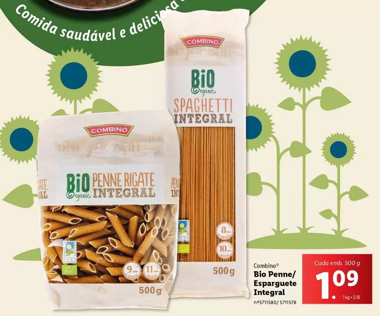 Oferta de Combino - Bio Penne/ Esparguete Integral por 1,09€ em Lidl