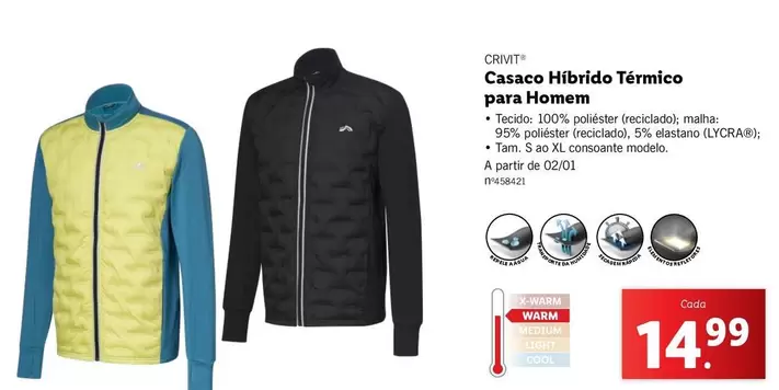 Oferta de Crivit - Casaco Hibrido Térmico Para Homen por 14,99€ em Lidl