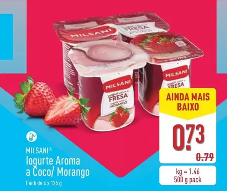 Oferta de Milsani - Iogurte Aroma A Coco/ Morango por 0,73€ em Aldi