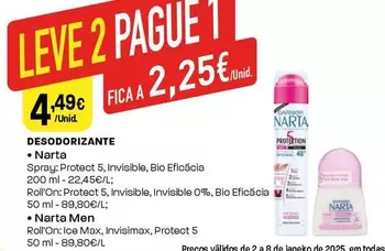 Oferta de Narta - Desodorizante por 4,49€ em Intermarché