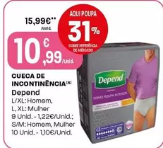 Oferta de Depend - Cueca De Incontinencia por 10,99€ em Intermarché