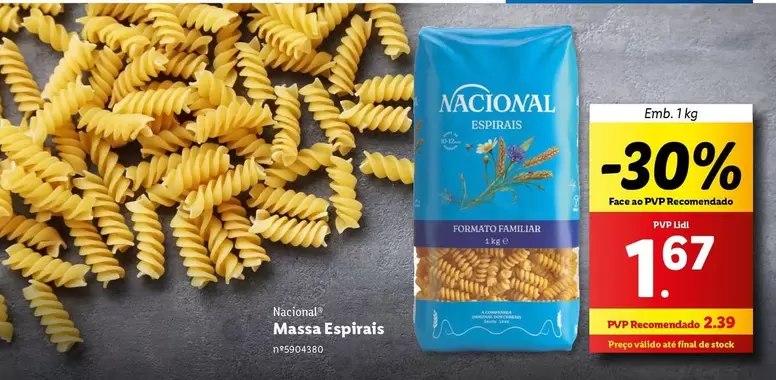 Oferta de Nacional - Massas Espirais por 2,39€ em Lidl