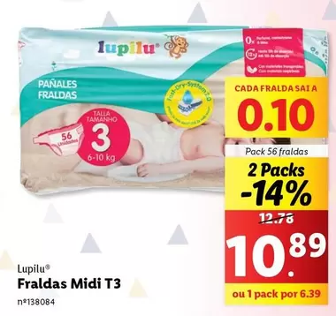 Oferta de A+ - Fraldas Midi T3 por 10,89€ em Lidl