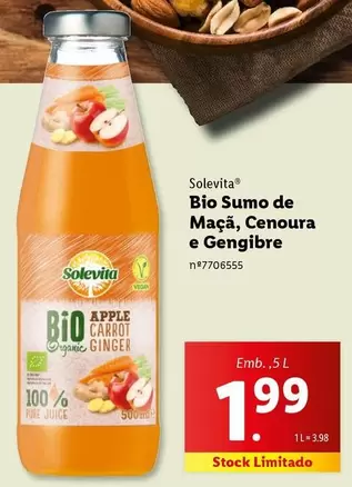 Oferta de Solevita - Bio Sumo De Maçã, Cenoura E Gengibre por 1,99€ em Lidl