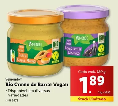 Oferta de Vemondo - Bio Creme De Barrar Vegan por 1,89€ em Lidl