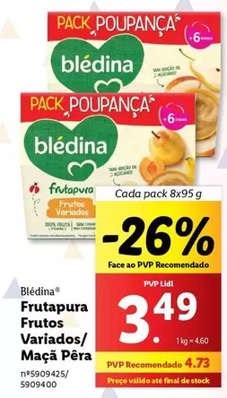 Oferta de Blédina - Frutapura Frutos Variados/ Maçã Pér por 3,49€ em Lidl