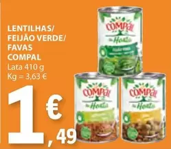 Oferta de Compal - Lentilhas/ Feijão Verde/Favas por 1,49€ em E.Leclerc