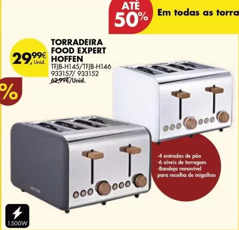 Oferta de Hoffen - Torradeira Food Expert por 29,99€ em Pingo Doce