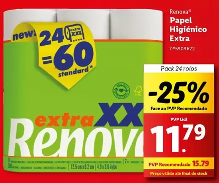 Oferta de Renova - Papel Higiénico Extra por 11,79€ em Lidl