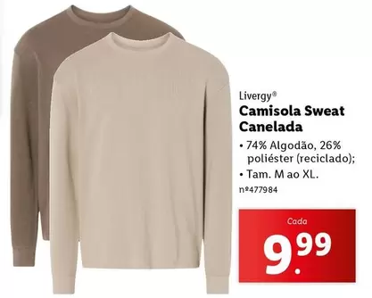 Oferta de Camisola Sweat Canelada por 9,99€ em Lidl