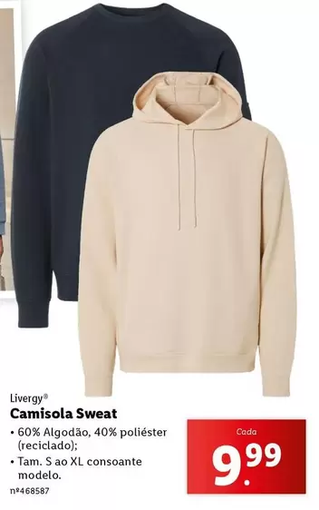 Oferta de Camisola Sweat por 9,99€ em Lidl