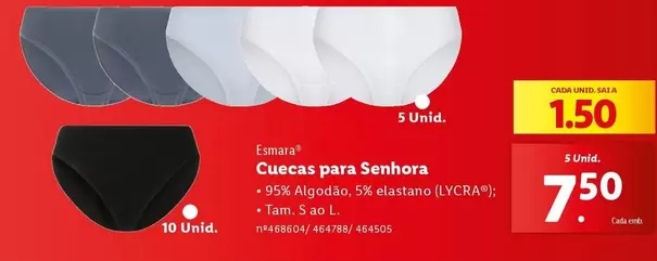 Oferta de Cuecas Para Senhora por 7,5€ em Lidl