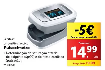 Oferta de Sanitas - Pulsoxímetro por 14,99€ em Lidl