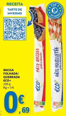 Oferta de Eco+ - Massa Folhada/Quebrada Eco+ por 0,69€ em E.Leclerc